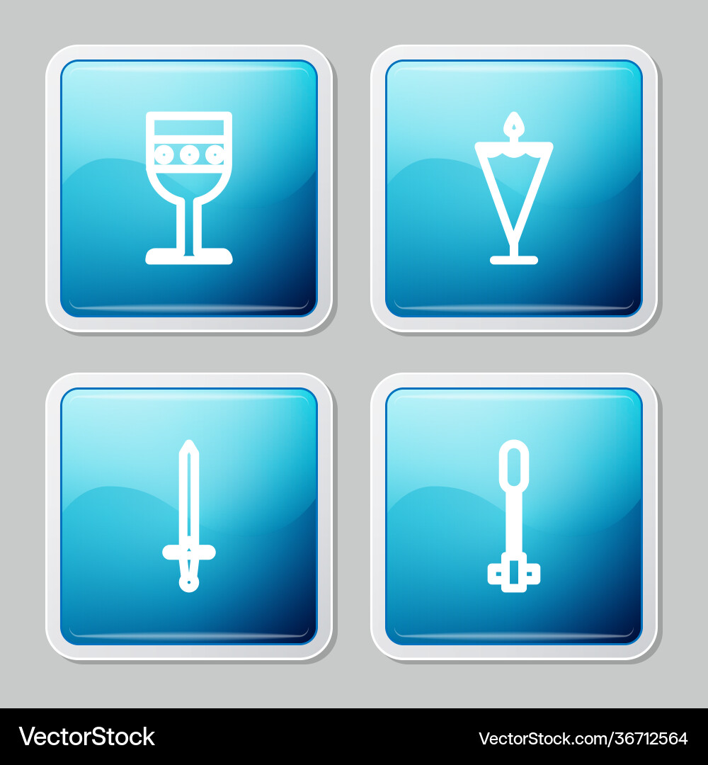 Set line medieval goblet flag sword and torch Vector Image