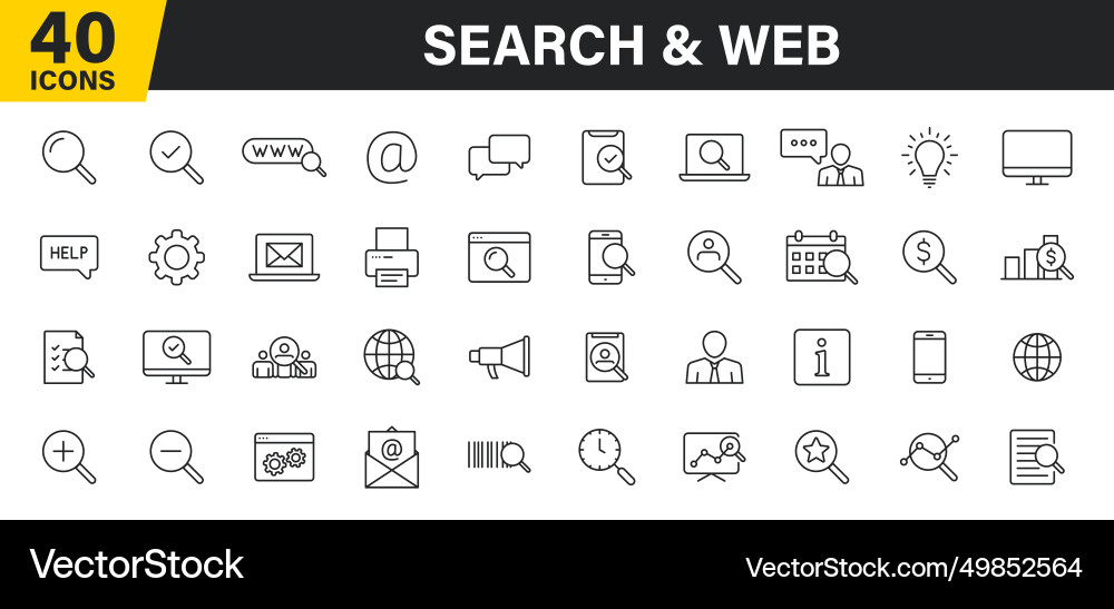 Set of 40 search web icons in line style seo Set of 40 search web icons in line style seo vector image