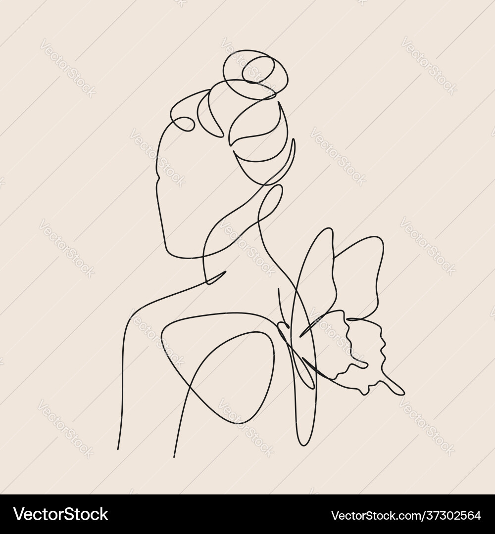 Surreal Butterfly Faces - Continuous Line Art Vector Image