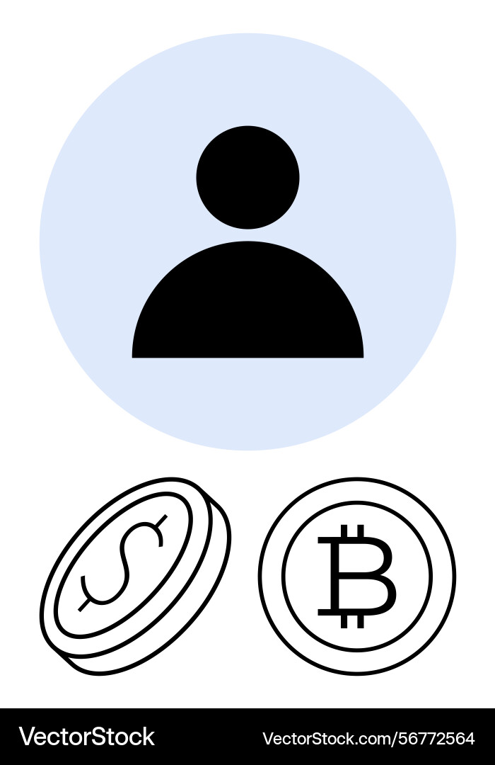 User profile with dollar coin and bitcoin Vector Image