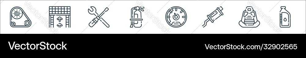 Auto racing line icons linear set quality Auto racing line icons linear set quality vector image