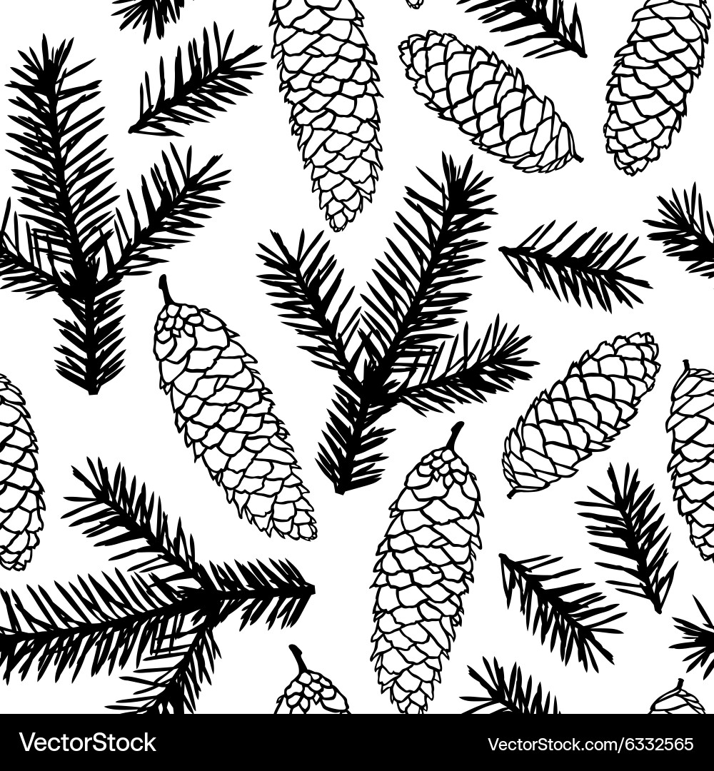 Fir Cone & Branch Pattern Vector Image