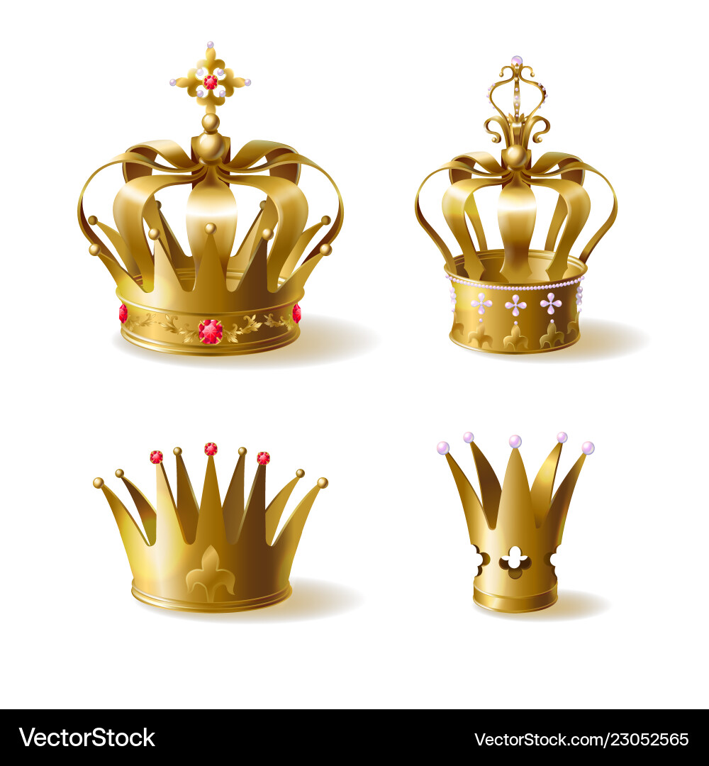 Golden royal crowns 3d realistic set Golden royal crowns 3d realistic set vector image