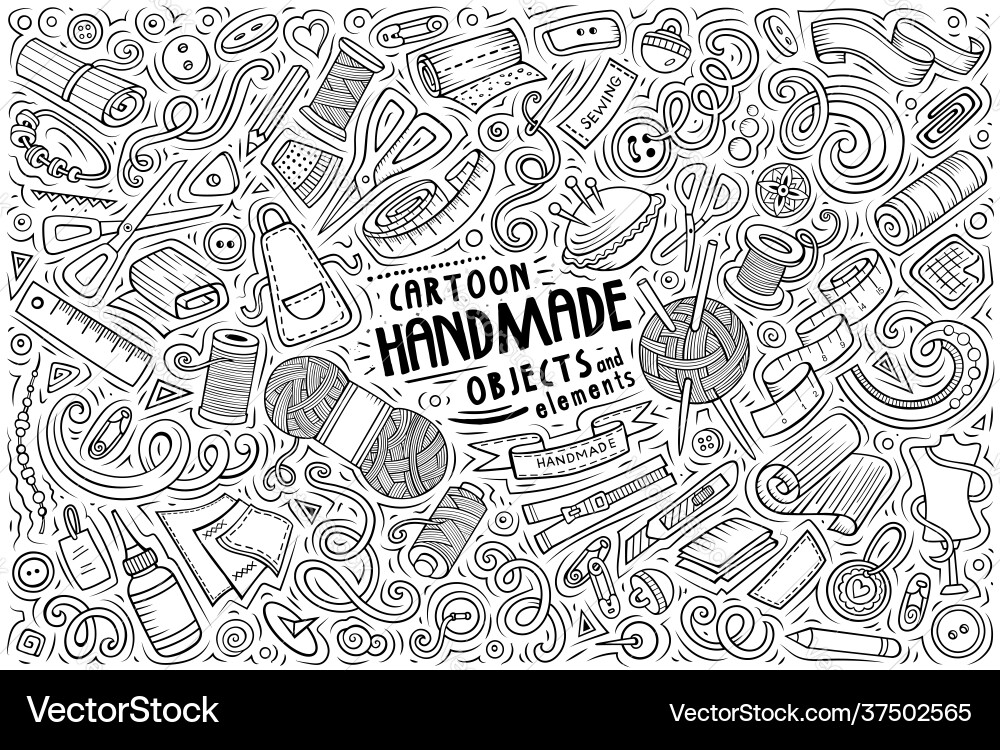 Handmade Craft Objects Doodle Set vector image
