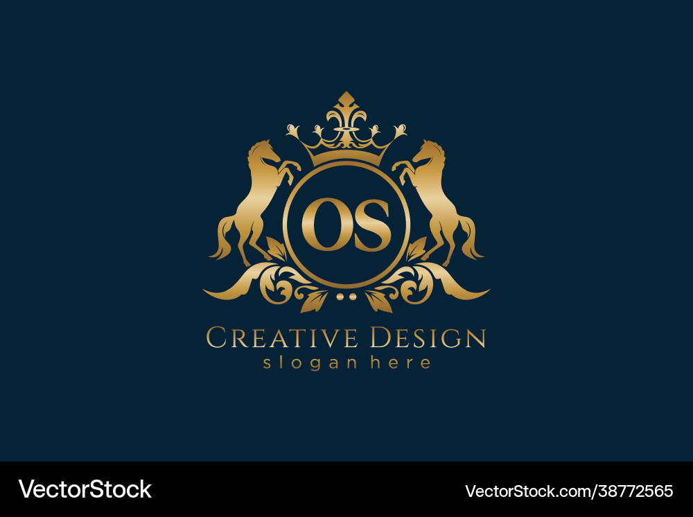 Initial os retro golden crest with circle and two Vector Image