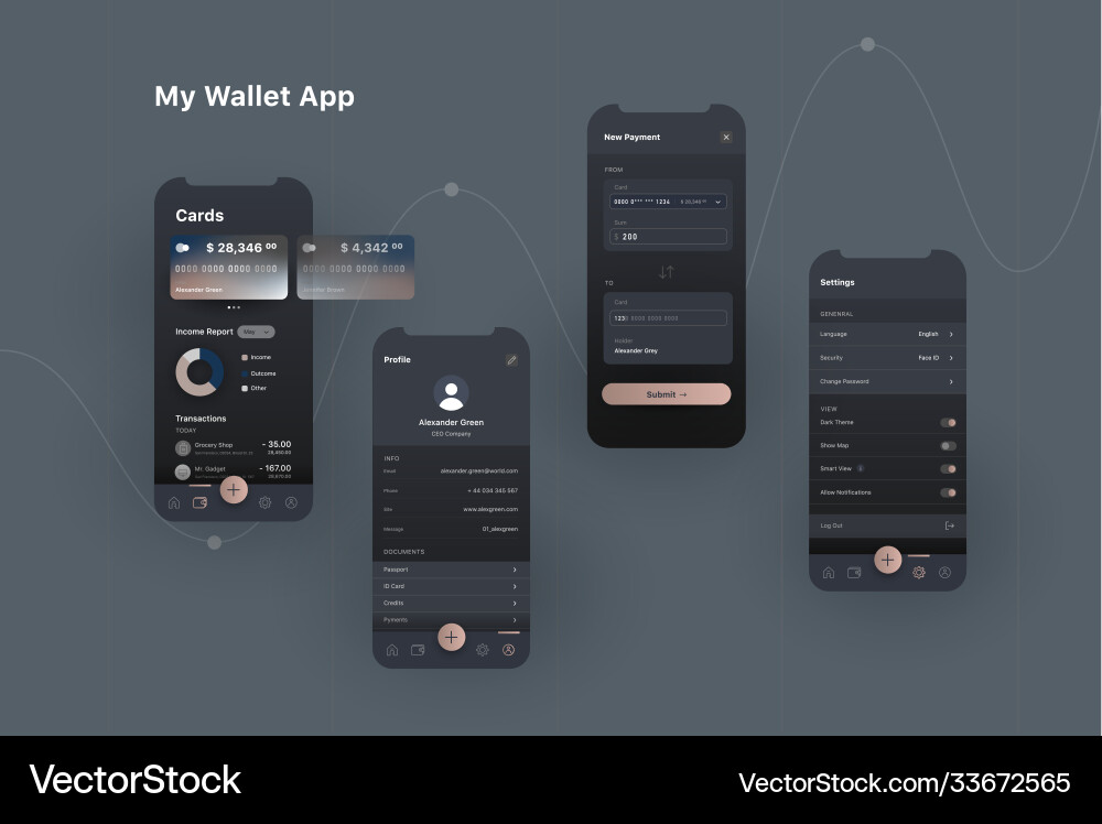 My wallet mobile application screens layout user My wallet mobile application screens layout user vector image