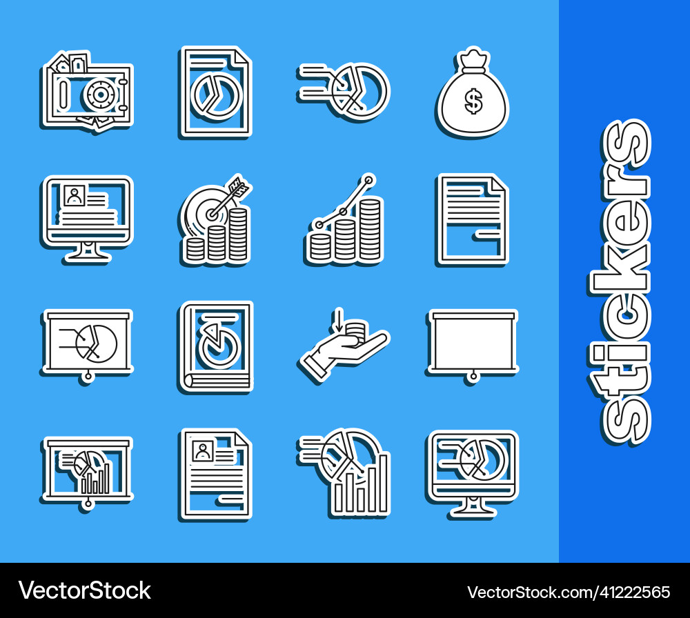 Set line computer monitor with graph chart Set line computer monitor with graph chart vector image