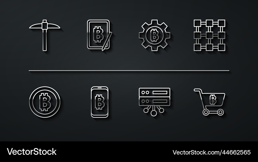 Set line pickaxe bitcoin blockchain technology Set line pickaxe bitcoin blockchain technology vector image