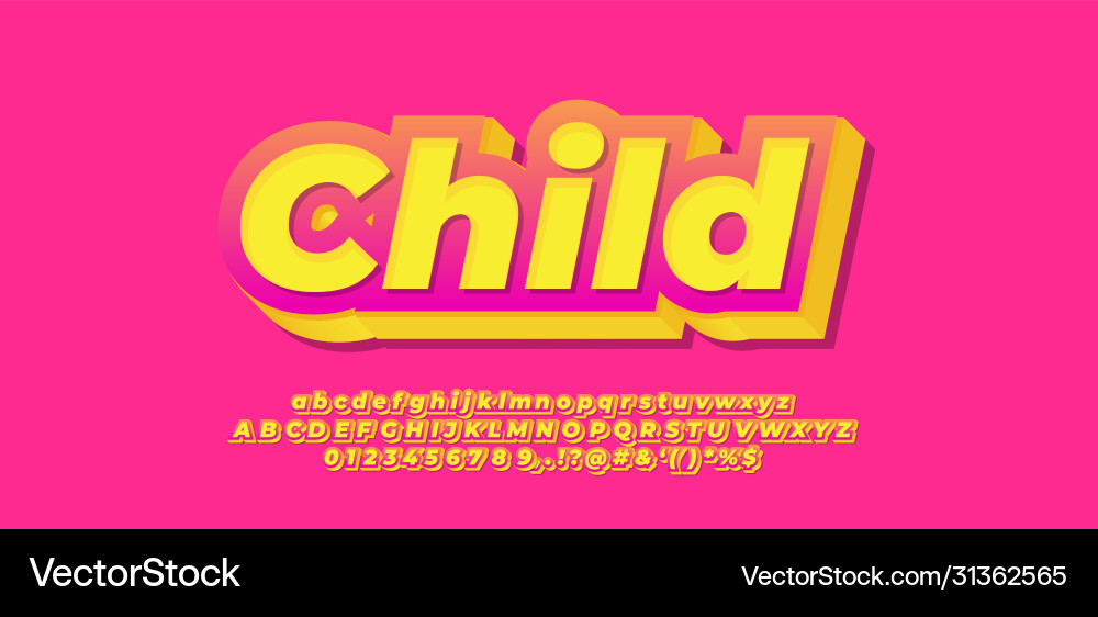 Yellow and gradient pink 3d font styles design Vector Image