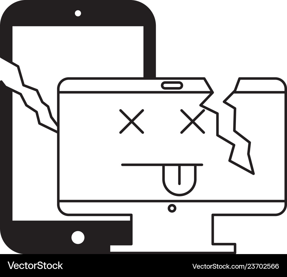 Broken computer and cellphone error Vector Image