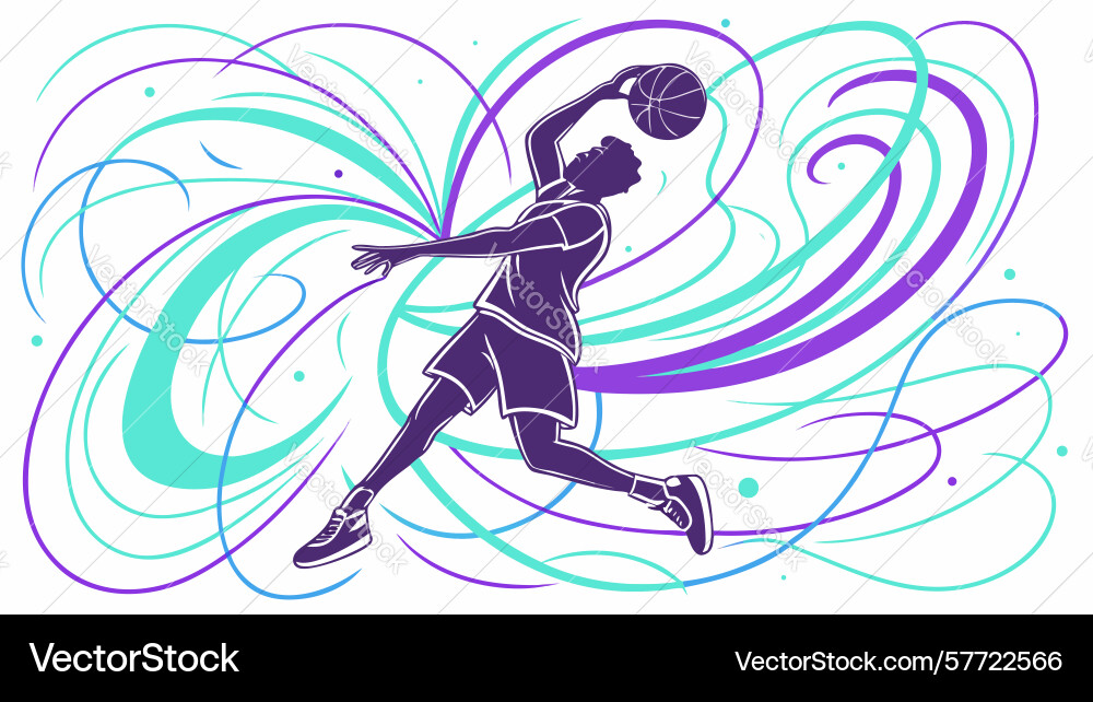Dynamic basketball player with swirling abstract Vector Image