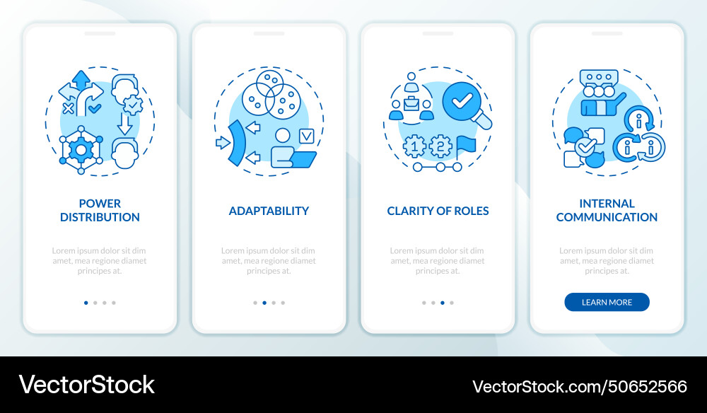 Holacracy benefits blue onboarding mobile app Holacracy benefits blue onboarding mobile app vector image