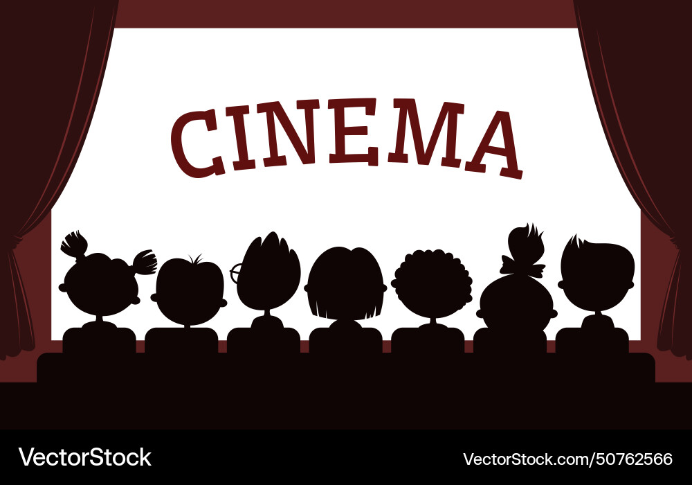 Kids cinema movie theater children silhouettes Kids cinema movie theater children silhouettes vector image