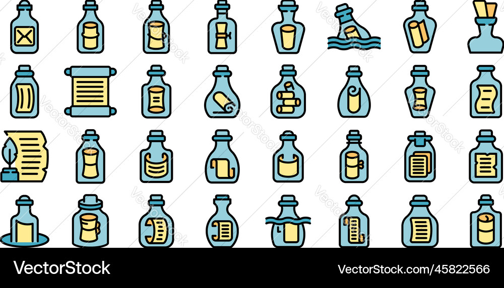 Message in the bottle icons set color flat Vector Image