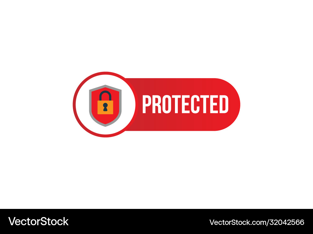 Protected red sign with shield and lock Vector Image