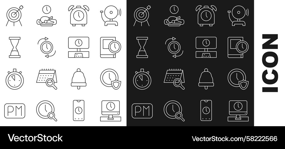 Set line monitor time clock with shield Vector Image