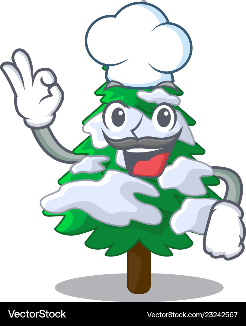 Chef firs with snow on character tree Chef firs with snow on character tree Vector Image