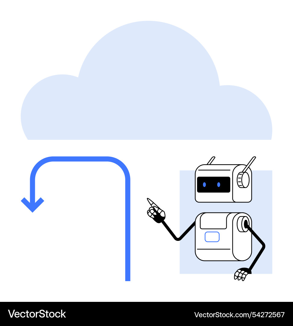 Cloud computing with robot assistant and download Cloud computing with robot assistant and download vector image