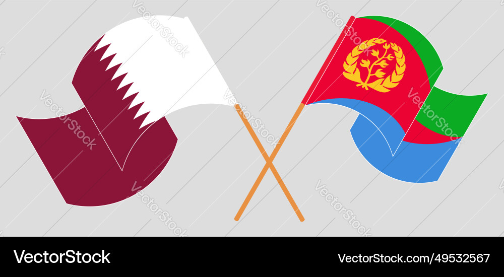 Crossed and waving flags of qatar eritrea Crossed and waving flags of qatar eritrea vector image