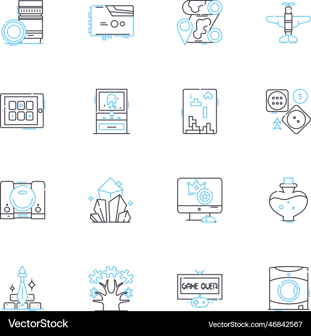 Game development sector linear icons set code Game development sector linear icons set code vector image