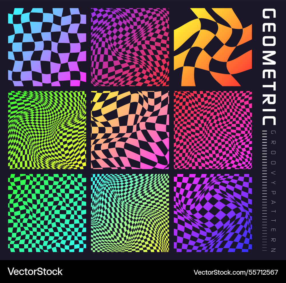 Groovy checkered pattern colorful distorted tiled Groovy checkered pattern colorful distorted tiled vector image