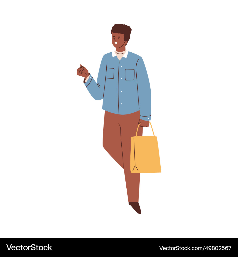 Happy man walking with shopping bag smiling guy Happy man walking with shopping bag smiling guy vector image