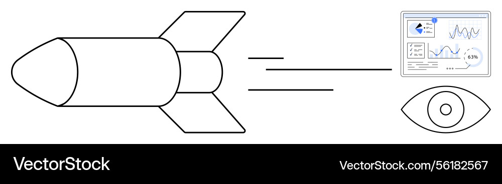 Rocket launching with data dashboard and eye Rocket launching with data dashboard and eye Vector Image