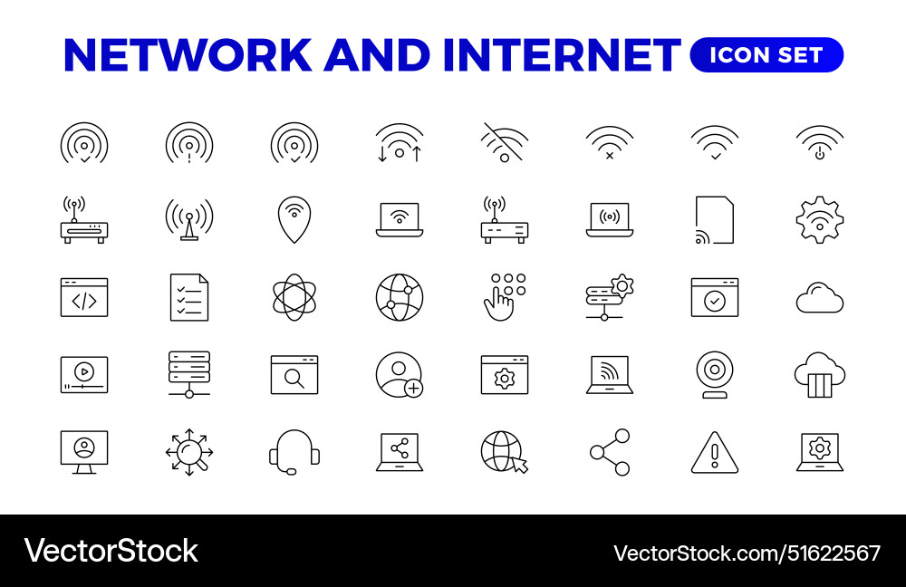 Set of network and internet outline icons Set of network and internet outline icons vector image