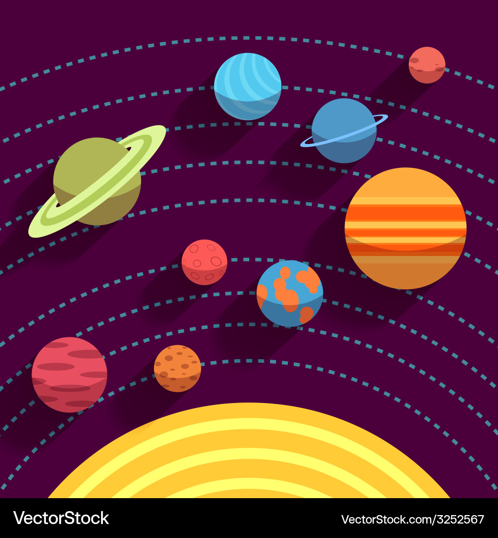 Solar system and space objects set in flat style Vector Image