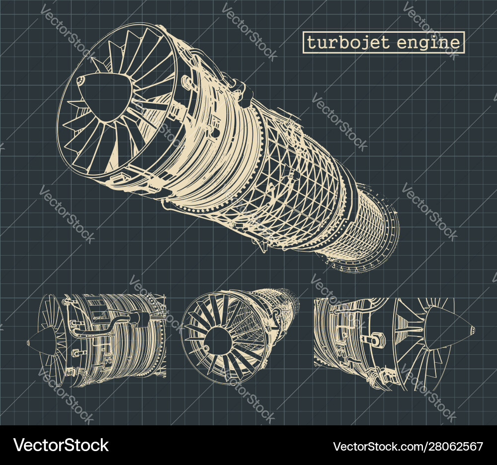 Turbojet engine blueprints vector image