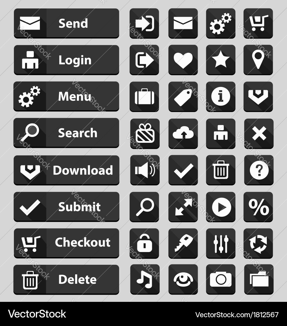 Web Buttons Collection - Black & White vector image