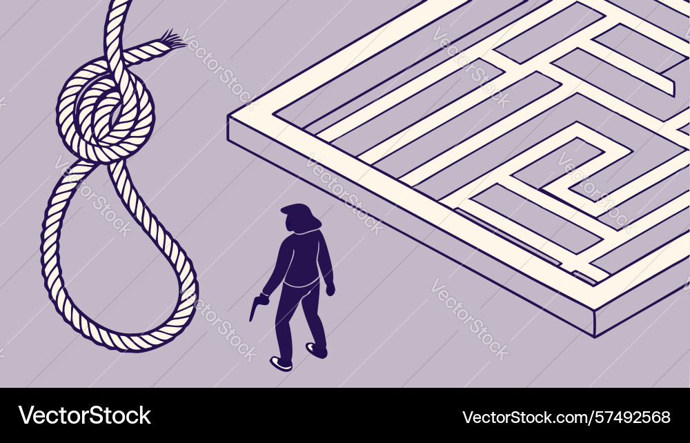 A person navigating complex maze with hanging vector image