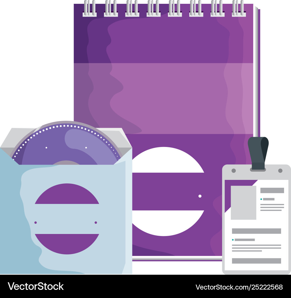 Compact disk and notepad badge with company Compact disk and notepad badge with company vector image