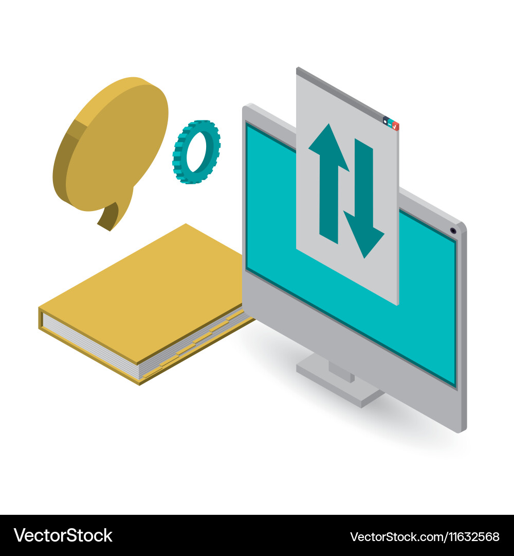 Computer with internet related icons image Vector Image