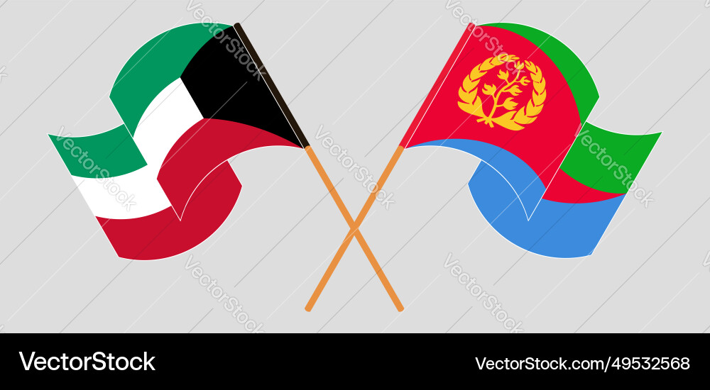 Crossed and waving flags of kuwait eritrea Crossed and waving flags of kuwait eritrea Vector Image