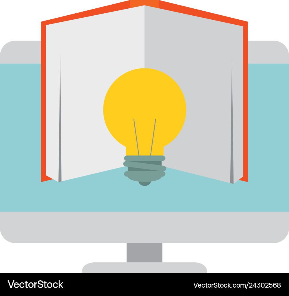 Electronic book with computer and bulb Vector Image
