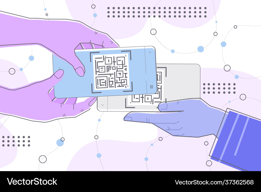 Hands scanning qr code on smartphone screens Hands scanning qr code on smartphone screens vector image