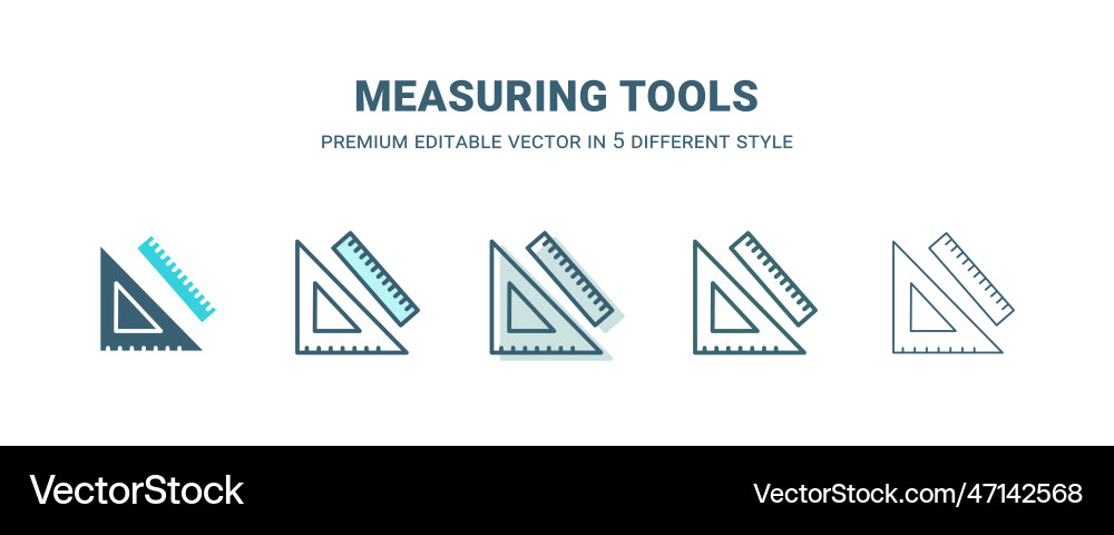 Measuring tools icon in 5 different style outline Measuring tools icon in 5 different style outline vector image