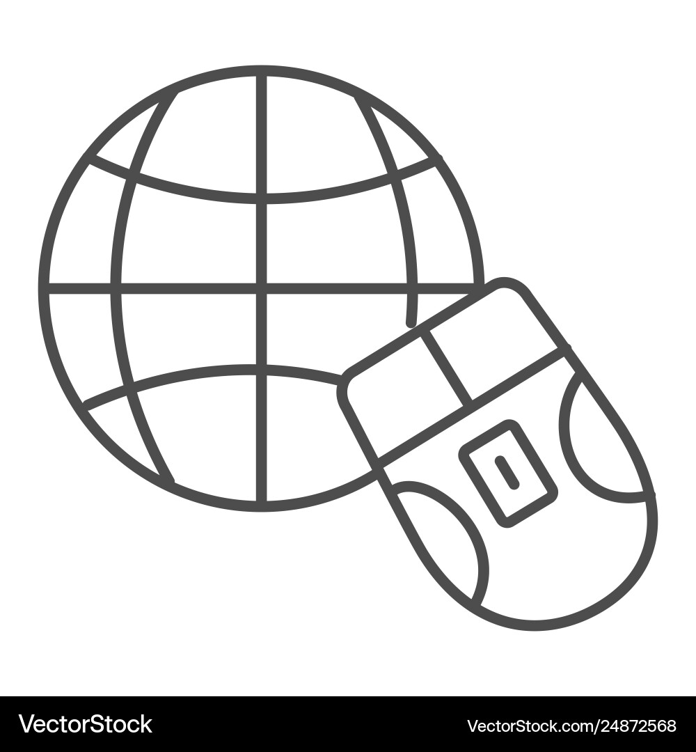Mouse and globe thin line icon work on internet Mouse and globe thin line icon work on internet vector image