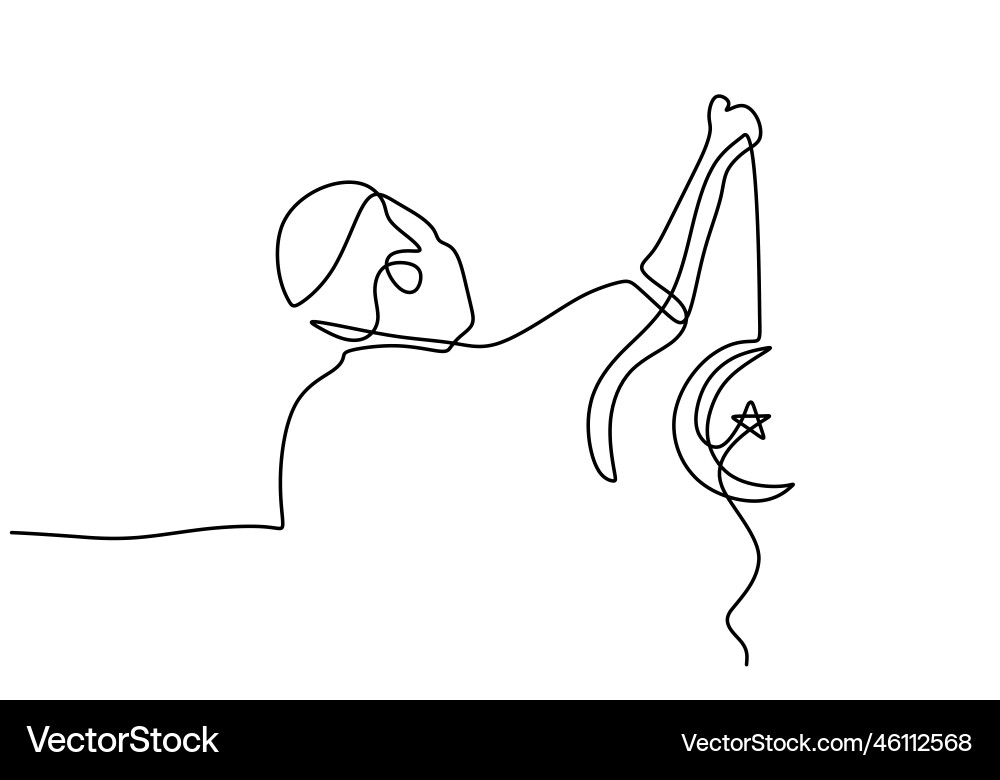 One continuous single line of man bring moon Vector Image