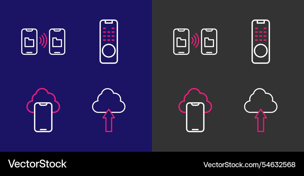 Set line cloud upload technology data remote Set line cloud upload technology data remote vector image