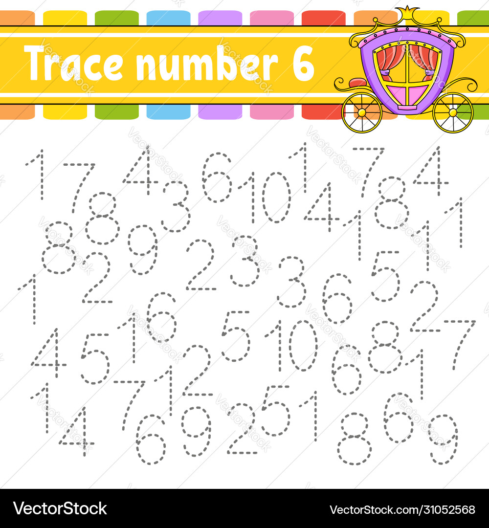 Trace number 6 handwriting practice learning Trace number 6 handwriting practice learning Vector Image