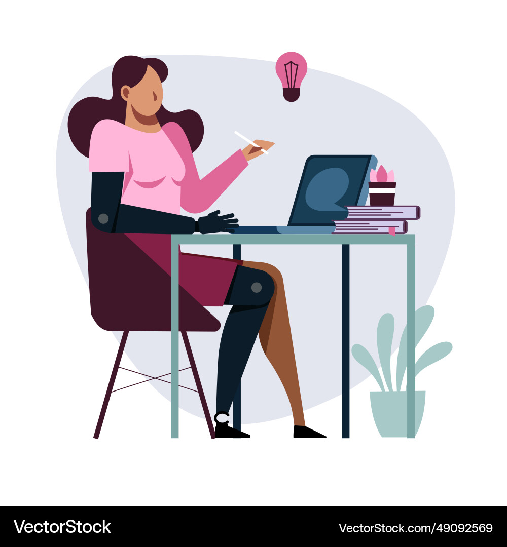 A image of student with prothesis while Vector Image