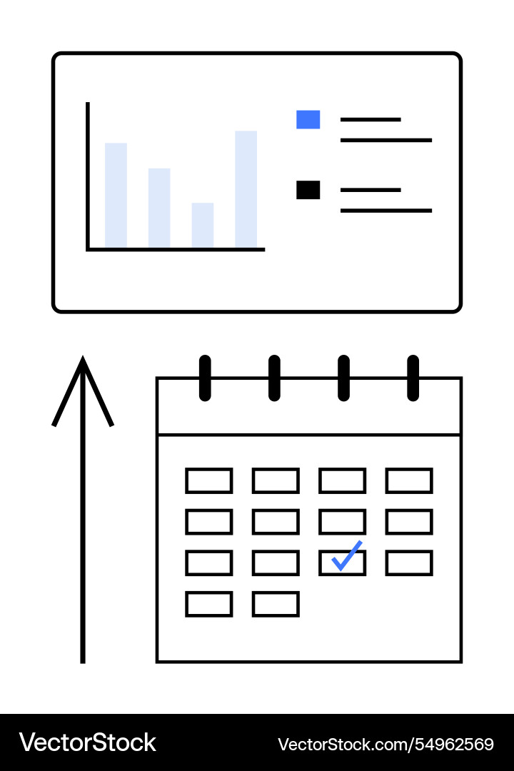 Calendar with checkmark and statistics chart Calendar with checkmark and statistics chart vector image
