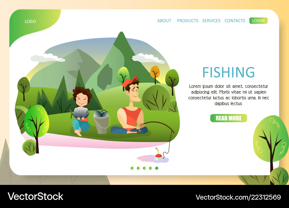 Couple fishing landing page website Vector Image