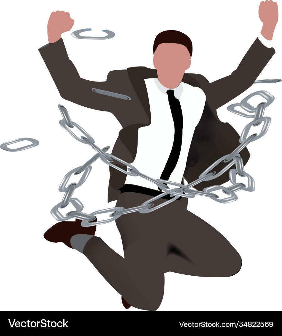 Man rejoices freeing himself from chains Vector Image