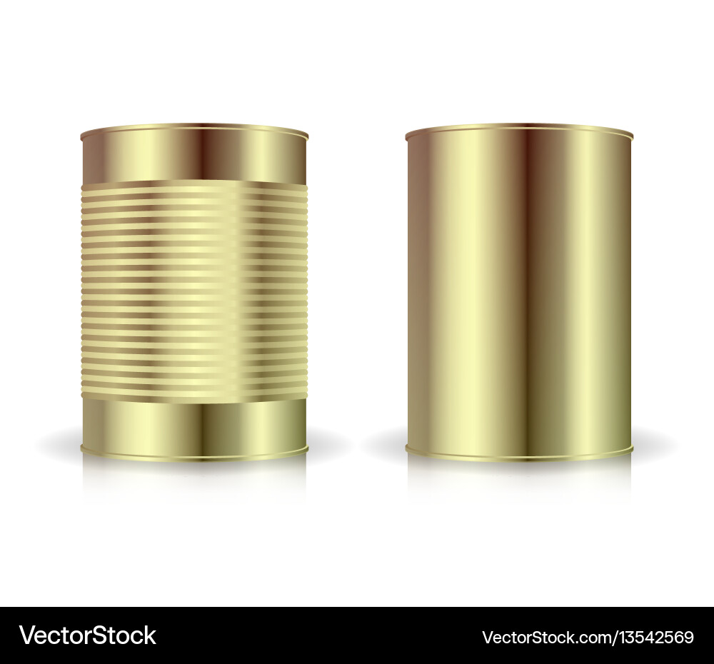 Metallic cans set gold tin can blank Metallic cans set gold tin can blank vector image
