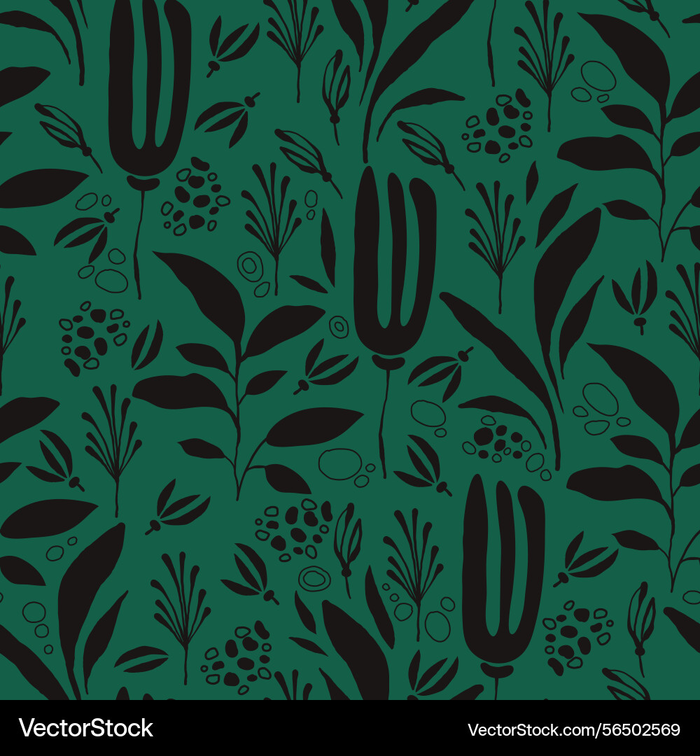 Minimalistic seamless pattern with leafy stems Minimalistic seamless pattern with leafy stems Vector Image