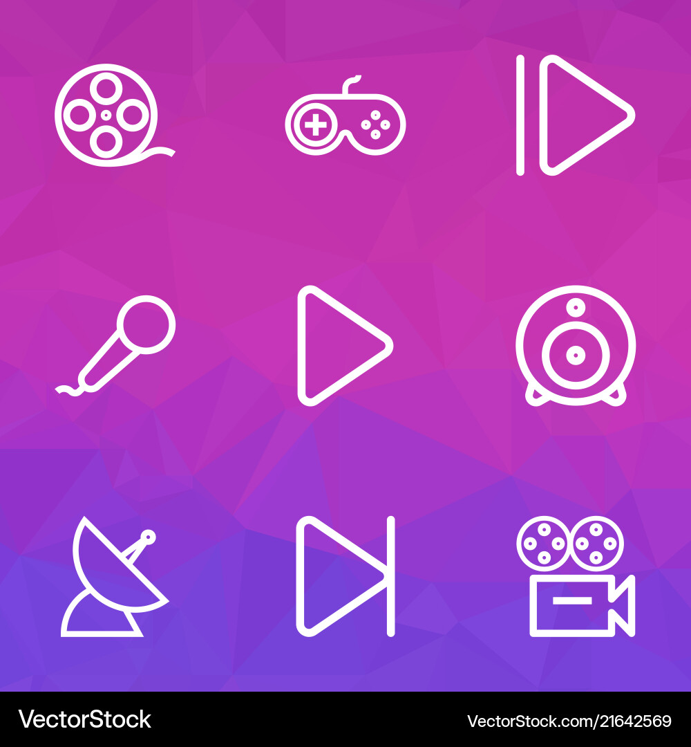 Music icons line style set with joystick camera Music icons line style set with joystick camera vector image