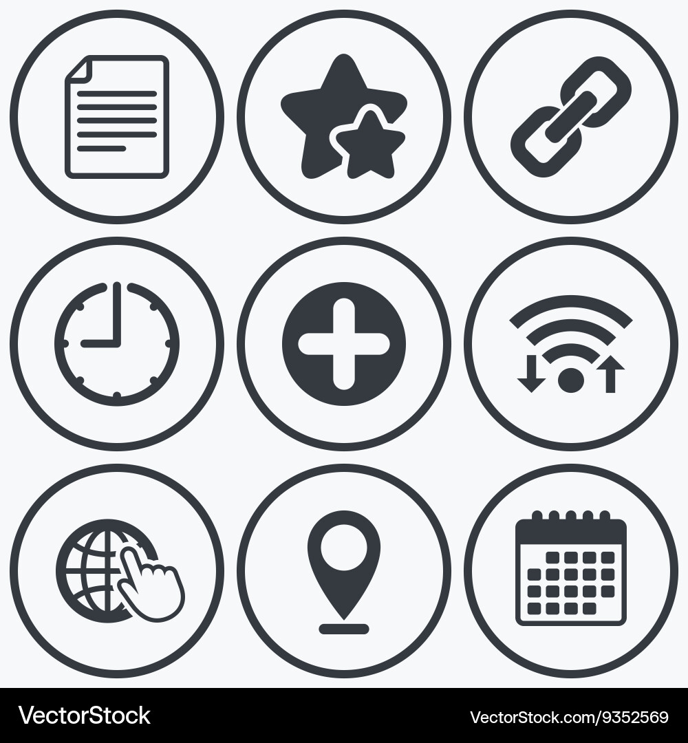 Plus circle and hyperlink signs file globe Vector Image